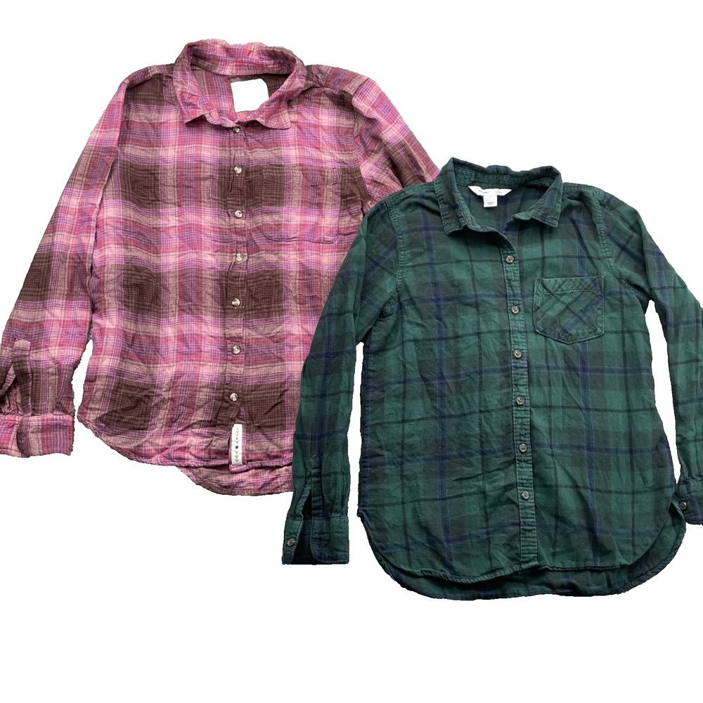 Lucky Brand Old Navy Flannel Shirt Lot 2 Women Small Pink Western Cabin Outdoors